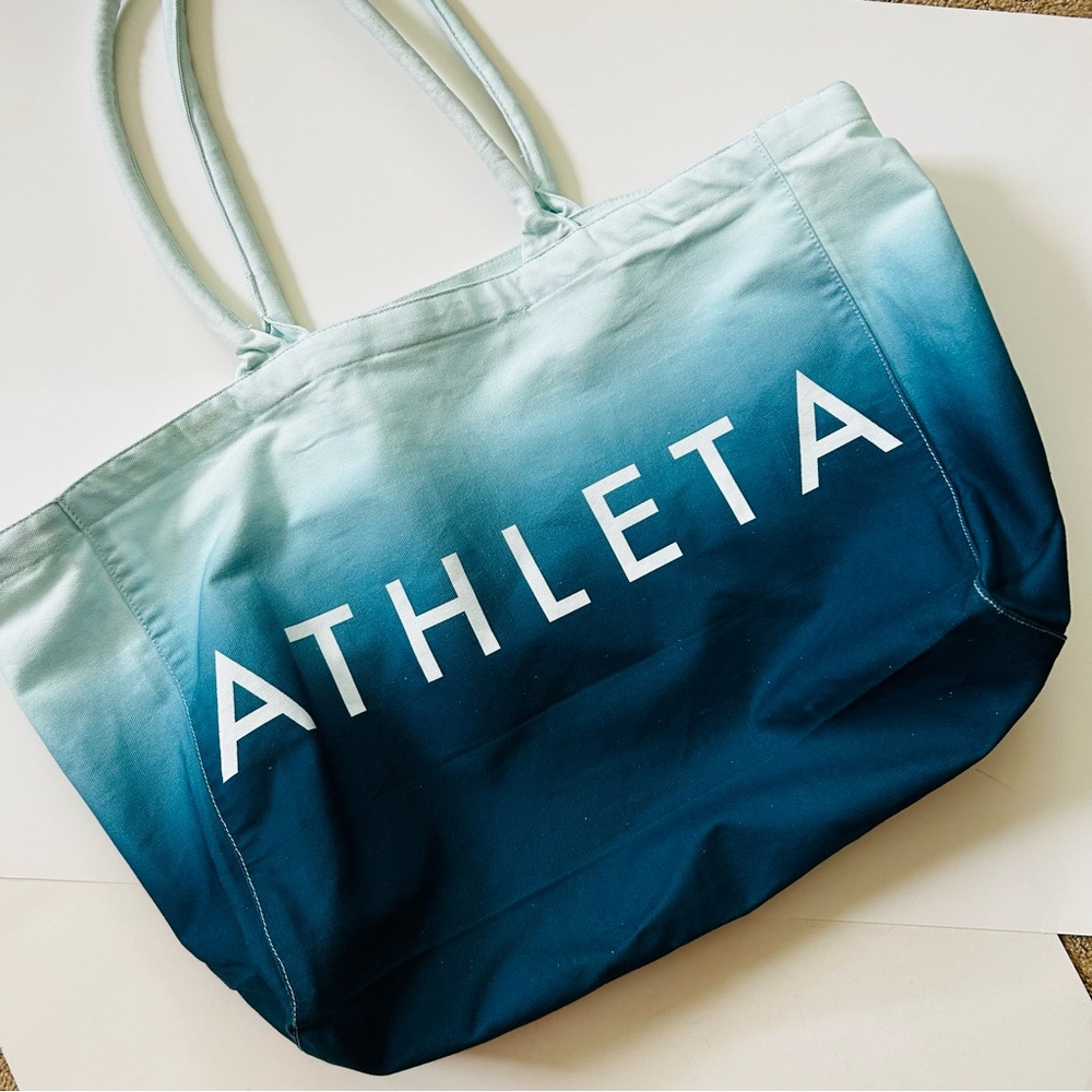 New Athleta Blue Ombré Cotton Tote Bag Spacious & Sturdy